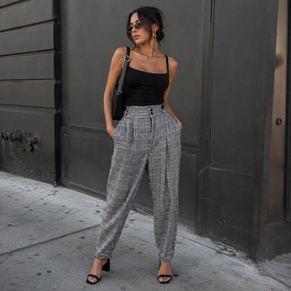 Gitano Plaid Pants 80s Sz 16 Waist 30” To 34” Grunge Academic Paperbag Baggy